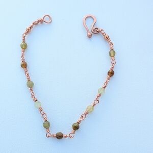Dainty Copper Bracelet Natural Green Garnet Gems Artisan Crafted Feminine Style